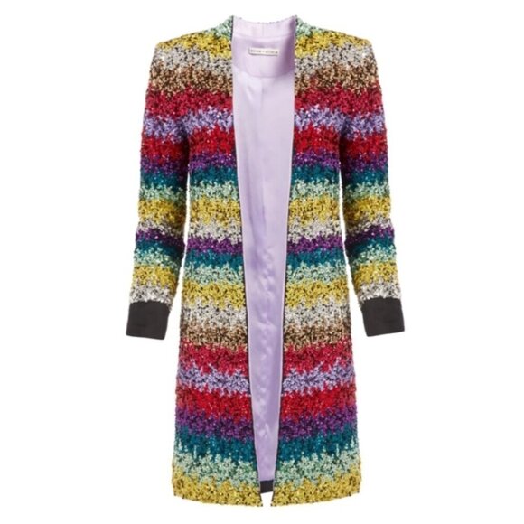 Alice + Olivia Linda Sequin Striped Open Jacket Coat - Picture 5 of 14